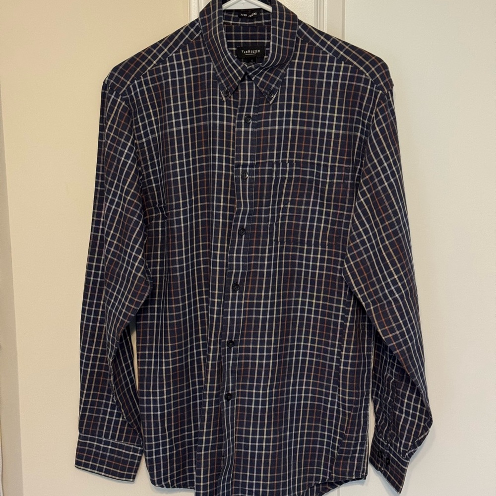 Van Heusen Men's Navy and White Checkered Shirt